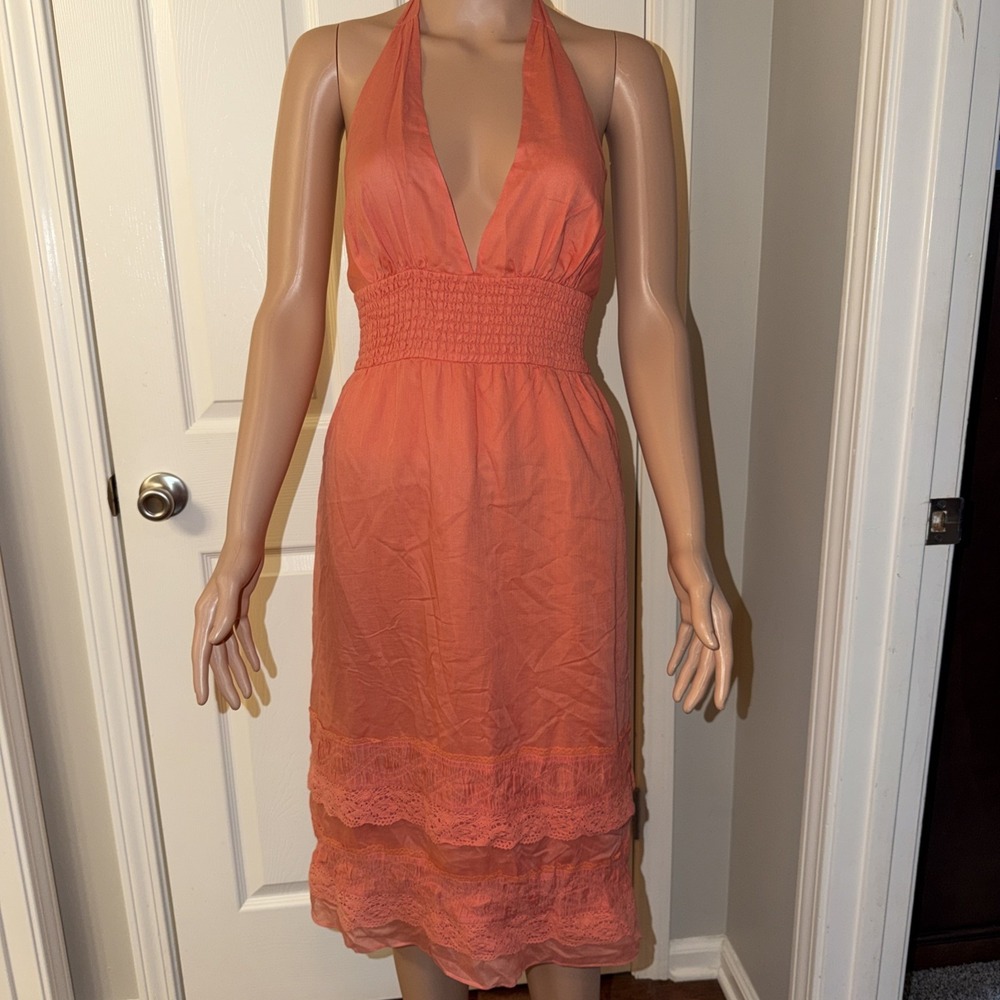 Fiori Di Zucca Y2K Midi Dress Womens 10 Coral Color Romantic Resortwear Cruise